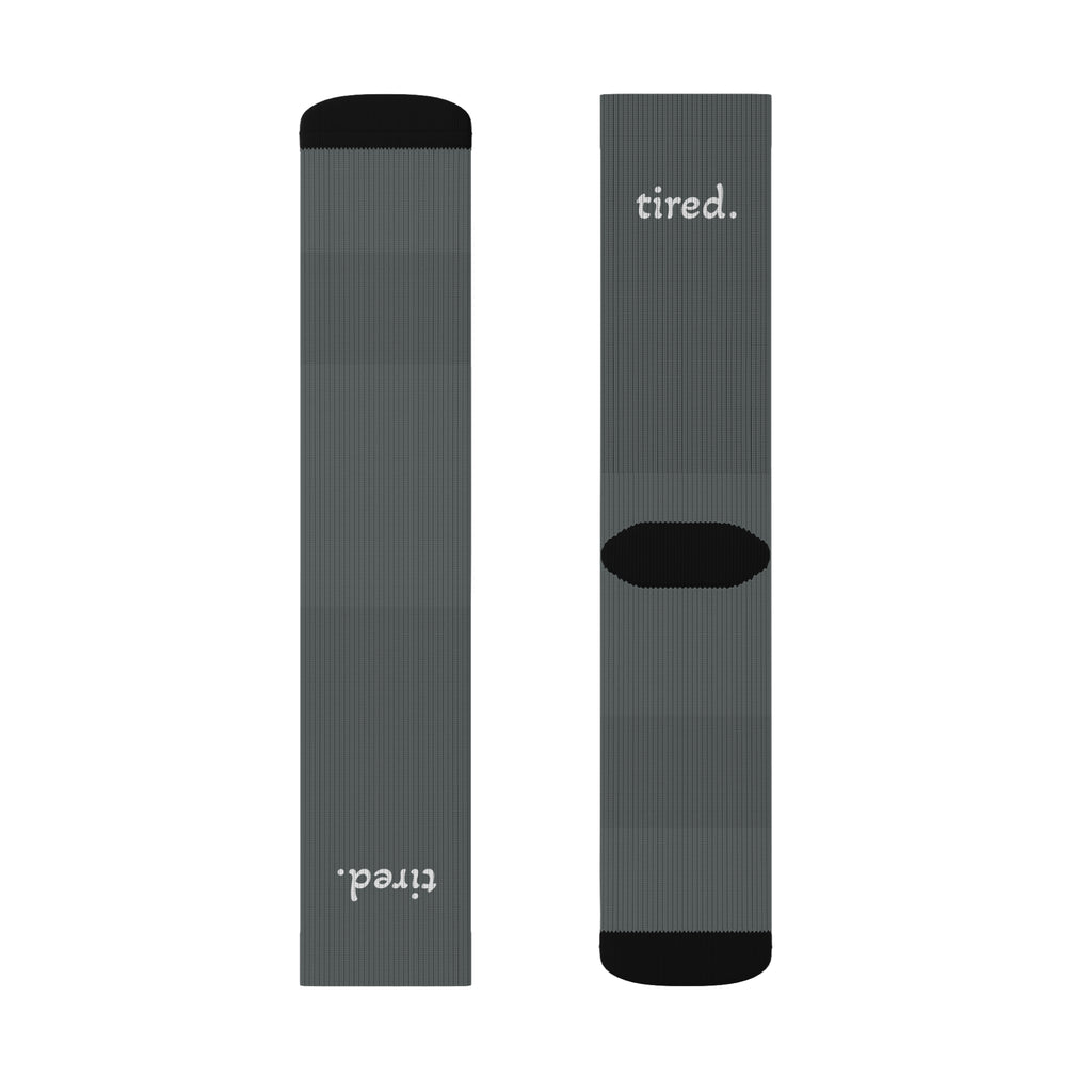 Long, comfy socks that say what you're thinking: tired. Perfect for lazy days, bad moods, or doing absolutely nothing—in style.